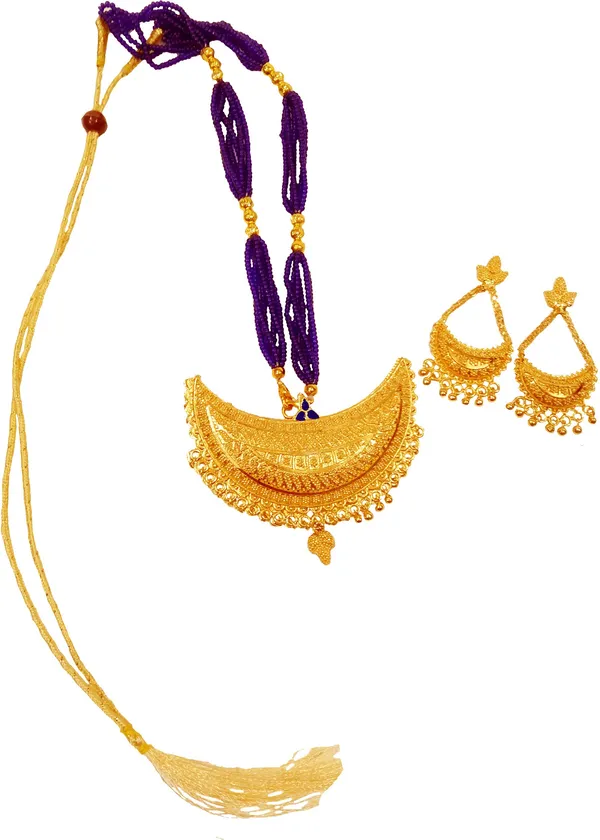 Assamese_Traditional_Gold_Plated_Blue_Colour_Tassel_Jewellery_Set_For_Women